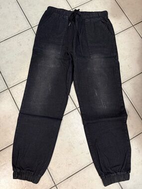 White Birch Black Denim Jogger Denim Pants with Elastic Ankles Size XL